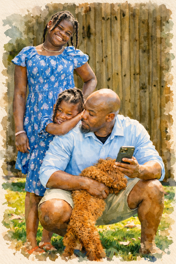 Home family moments in the backyard